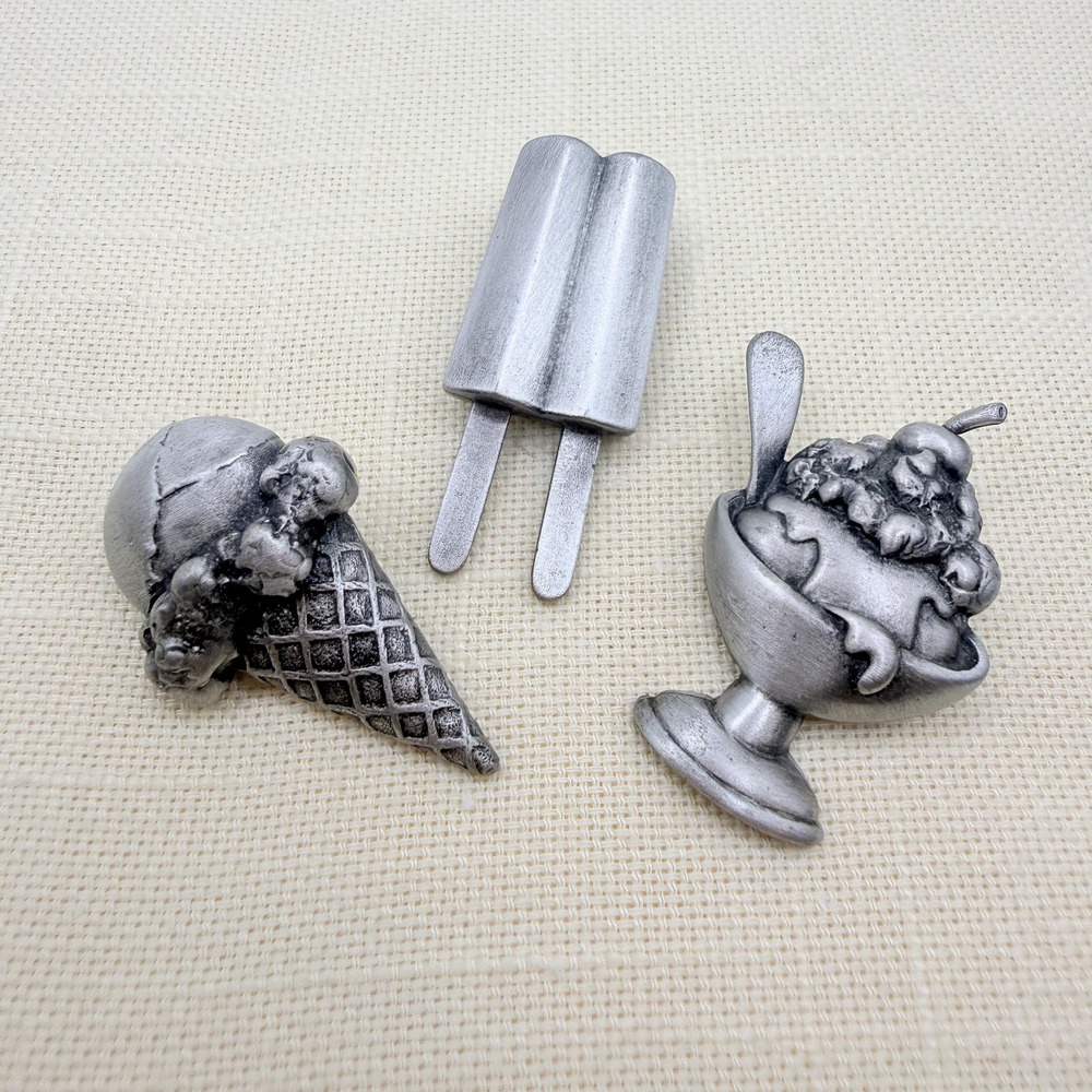 Vintage JJ Pewter Tone Ice Cream Cone Sundae Ice Pop Scatter Pin Set
